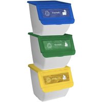 Pack 3 Cubo de basura con tapa  - Cubos Apilables de Cocina con Ruedas - Capacidad 36 L - Ideal para Reciclar (Plástico - Papel - Vidrio)- 38.5*28*36cm