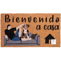 Felpudo de Coco Natural con Base Antideslizante, Absorbente para la entrada de casa, Ideal para Puerta Exterior o Pasillo. Perro en sofá, Bienvenido a casa. 3 tamaños disponibles