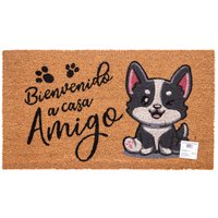 Felpudo de Coco Natural con Base Antideslizante, Absorbente para la entrada de casa, Ideal para Puerta Exterior o Pasillo. Mascota, Bienvenido amigo. 3 tamaños disponibles