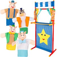 COLORBABY Cucu Show - Marionetas de Los tres cerditos, Caperucita Roja, Blancanieves o Pinocho, con 4 títeres de 25 cm, hecho con materiales suaves y seguros, ideal para inventar escenas o historias,