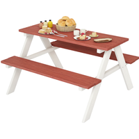 Outsunny Juego de Mesa y 2 Bancos Infantiles de Madera Mesa de Picnic para Niños de 3-8 Años para Jardín Patio 89x79x50 cm Marrón
