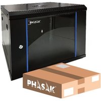Mural Rack 19" Phasak Eco 16U 542x450 Desmontado, ideal para servidores y telecomunicaciones, diseño compacto, resistente, fácil montaje y ventilación eficiente