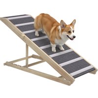 PawHut Rampa para Perros Plegable y Altura Ajustable Rampa para Mascotas de Madera con Alfombrilla Antideslizante