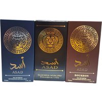 Pack de perfumes árabes masculinos Asad 50ml , Asad Burbon 50ml y Asad Zanzibar 50ml Dubai Collection,Fragancias orientales de hombre dulce, amaderado, duradero ,Tamaño de 50 ml /cada unidad Total 150