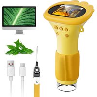 Microscopio para niños de bolsillo portátil pantalla IPS de 2 pulgadas 1000X microscopios digitales de mano con 8 luces LED ajustables