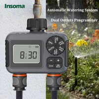 Temporizador de aspersor de 2 zonas Insoma, temporizador de manguera de jardín programable, controlador de riego de ahorro de agua para sistemas de goteo de patio de césped IPX5