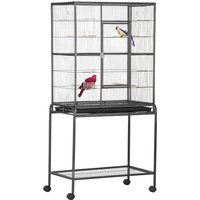 Jaula portátil para pájaros Pawut con 4 comederos y 4 accesorios prácticos 77x47 x cm 163 negro y gris