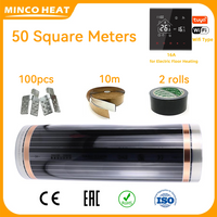 50 metros cuadrados 220w/ ㎡   Estera eléctrica para calefacción de suelo, estera de película térmica radiante infrarroja con kits de instalación de termostatos Wifi