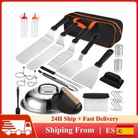 Juego de 29 Utensilios para Barbacoa de Acero Inoxidable, Kit Completo de Accesorios para Parrilla con Bolsa de Almacenamiento para Cocinar al Aire Libre y Acampar