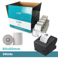 Papel Térmico 80x60 mm - 50 Rollos Papel Impresora Térmica y TPV - Papel para Tickets - Compatible Impresora, Caja Registradora y Básculas - Sin Bisfenol A - 60 Gr - 45 Metros/Rollo - La Casa del TPV