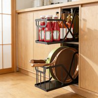 Cesta de almacenamiento extraíble para espacios estrechos, 2 unidades, estante de cocina con riel deslizante, organizador multifuncional para tarros de especias, sartenes, tablas de cortar, artículos
