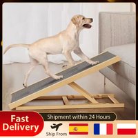 Rampa Plegable Ajustable para Perros y Gatos, Escalera de Madera para Mascotas para Sofá, Cama, Coche, Superficie Antideslizante, 2/4 Niveles, Altura Ajustable
