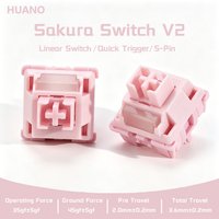 Interruptores HUANO Sakura V2 V3 Rosa 35gf 42gf 5 Pines Lineales Cremosos para Teclado Mecánico de Juegos Personalizado DIY 60% POK POM PA66