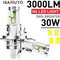 ISAMUTO Bombilla LED H4 H7 de 30W para faros delanteros, 6500K, luz blanca de haz alto y bajo, Plug and Play, 12V, súper brillante, kit de conversión LED para coche, reemplazo de luces antiniebla para