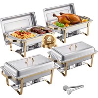 SucceBuy Juego de buffet de plato de frotamiento de 8 cuartos de galón, paquete de 4, chafer de acero inoxidable con 2 sartenes de tamaño completo y 4 tamaño medio, servidor calentador de catering