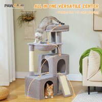 Árbol grande para gatos de interior, torre de varios niveles para gatos con poste rascador de sisal, 2 condominios espaciosos, almohadilla rascadora para gatos, juguetes para gatos