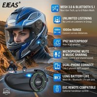 Sistema de intercomunicación para casco de motocicleta EJEAS Q8, auricular Bluetooth 5.1 para casco, auricular inalámbrico IP67 para casco, altavoces para casco, controlador EUC universal