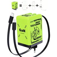 Cargador Rápido W&O GaN con Cable Retráctil de 80 cm, Doble Puerto para Dispositivos Lightning y Tipo-C, Carga Rápida para Teléfonos, Auriculares y Laptops