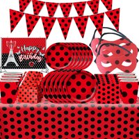 Decoración de cumpleaños de mariquita, suministros para fiestas, mantel, tazas, juguete para niños, juguete bonito rojo y negro, suministros para Baby Shower para niños