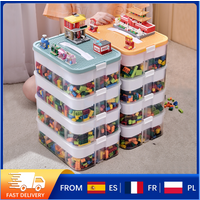 Cajas de Almacenamiento de Juguetes de 3 Niveles, Cajas de Clasificación Apilables, Bloques de Construcción de Lego, Compartimentos Extraíbles, Contenedor de Almacenamiento con Tapa