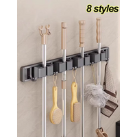 Organizador de fregonas y escobas, soporte de pared resistente para fregonas y escobas con ganchos, estante organizador para colgar escobas