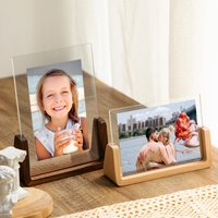 Conjunto de marcos de fotos creativos de nogal/haya, marco transparente acrílico en forma de U, 10x15, 13x18, 15x20, 20x25cm, marco de fotos de madera para escritorio