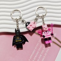Set de Llaveros de Lego de Batman, Lindos Llaveros a Juego para Parejas con Corazón Rosa, Regalo para Fans y Amigos