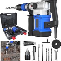 Taladro percutor rotativo de 1500W, 6 velocidades ajustables, 4 funciones, martillo de demolición eléctrico con cinceles SDS Plus y brocas y estuche