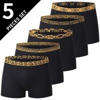 Conjunto de 5 piezas de ropa interior clásica negra de cintura elástica para hombre, pantalones de esquina plana de tendencia juvenil deportiva cómoda de secado rápido