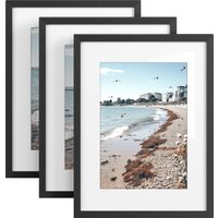 SONGMICS Marcos de Fotos 30 x 40 cm, Portafotos de Pared, Tablero MDF, con Clavos sin Rastro, Juego de 3, Negro/ Blanco/ Beige Natural