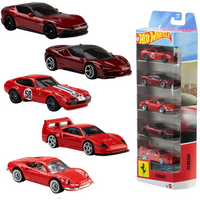Hot Wheels - Coche Hot Wheels Pack 5 Vehículos Ferrari Escala 1:64 (JLN12)