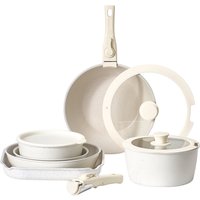 SucceBuy Juego de ollas y sartenes de 17 piezas, utensilios de cocina antiadherentes con mango desmontable, juegos de cocina para vehículos recreativos, con freír, salsa, saltar la temperatura