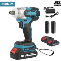 Llave de Impacto sin Escobillas de 520N.m, Taladro Eléctrico de 18V, Destornillador Inalámbrico de Velocidad Variable, Herramienta de Reparación Automotriz con 2 Enchufes y Batería 388VF