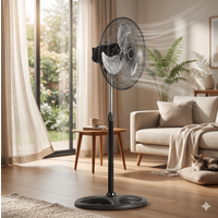 Ventilador de pie pedestal 18 pulgadas aspa metálico giratorio 3 velocidades silencioso negro