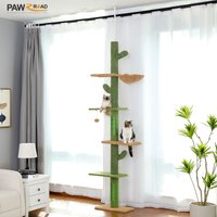 Árbol para Gatos de Altura Ajustable con Hamaca Acogedora, Postes de Sisal para Rascar, Bola Colgante, Torre para Gatos de Piso a Techo para Juguetes de Gatos de Interior