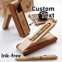 Juego de bolígrafos con nombre personalizado, pluma estilográfica y soporte de madera, bolígrafos personalizados para profesores, plumas estilográficas personalizables, regalos para el día del