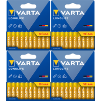 VARTA Pilas AAA Alcalinas de Alto Rendimiento, VARTA Longlife, Ultra Larga Duración, Energía Continua, Ideal para Controles Remotos, Juguetes Electrónicos, Linternas, Lámparas, Relojes, Cámaras y