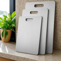 Tablas de Cortar para Cocina, Tabla de Acero Inoxidable 304, Engrosada, de Doble Cara, de Grado Alimenticio, Portátil, para Cortar Frutas y Carne