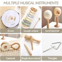 Instrumentos Musicales Montessori, Juguetes Musicales para Bebés de 0 a 12 Meses, Tambor, Xilófono, Instrumentos Musicales de Madera Educativos para Niños Pequeños