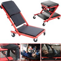 Silla de Ruedas Mecánica Plegable Multifuncional 2 en 1, con 6 Rodillos de Dirección para Taller, Hogar y Reparación de Automóviles