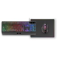 Mars gaming MCP124 Combo Gaming 3en1, Teclado Ergonómico H-Mech LED RGB, Ratón RGB 3200DPI Switches HUANO, Alfombrilla Nanotextil 360x260mm, Compatibilidad Multiplataforma, Combo PC Negro o Blanco con