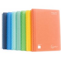Cervantes Pack 6 Cuadernos Espiral Tamaño Folio 215x310mm  | Tapa Plástico PP Flexible | 80 Hojas 90g/m² Cuadrícula 4mm | Libretas Escolares Colores Aleatorios para Instituto y Oficina