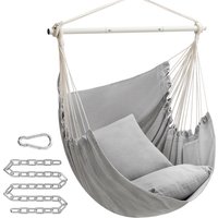 SONGMICS Silla Hamaca, Silla Colgante Grande con 2 Cojines, Silla Colgante con Cadena, Capacidad de Carga 150 kg, para Interior, Exterior, Salón, Dormitorio, Gris / blanco