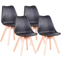 Un juego de 2/4/6 sillas de comedor de mediados de siglo, sillón de plástico de estilo moderno con patas de madera para cocina, oficina, color negro