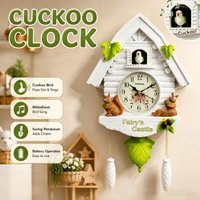 Reloj de Pared con Diseño de Cucu, Reloj de Péndulo Decorativo con Música y Avisador de Hora, Regalo Decorativo para Cuarto de Niños, Hogar y Sala de Estar