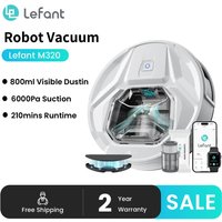 Lefant M320 6000Pa potente Robot aspirador de succión con fregona, tiempo de ejecución de 210 minutos, cubo de basura Visible de 800ML, detección de alfombras