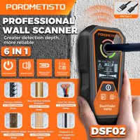 Escáner de Pared 6 en 1 DSF02, Detector de Vigas Recargable Tipo-C con Modos Profundos, Detección de Cables de CA, Metal y Tuberías para Perforaciones Seguras