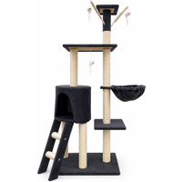 Rascador para gatos con torre multiusos, casita, hamaca y juguetes – Color Gris o Beige Amarillento Marca Cottecota + Vara