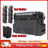 Caja de aparejos de pesca con soportes para cañas, estuche portátil de 2 capas para equipo de pesca con divisores y portavasos, caja de almacenamiento impermeable para pesca