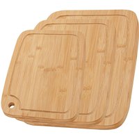 Set de 3 Tablas de Cortar de Bambú, Bloques de Corte de Bambú Natural con Canaletas para Jugos, Tablero de Cocina Antibacterial I Para Cortar Queso, Carne, Frutas, Verduras